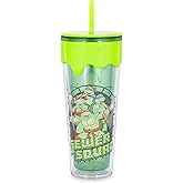 Silver Buffalo Teenage Mutant Ninja Turtles “Sewer Squad” Plastic Drip Tumbler Featuring Leonardo, Donatello, Michelangelo, and Raphael, 26 Ounces