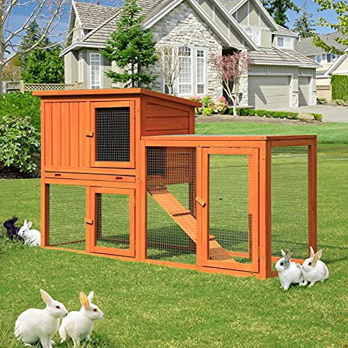 Esright Rabbit Hutch 54.3'' Rabbit Cage Outdoor Large Wooden Bunny ...
