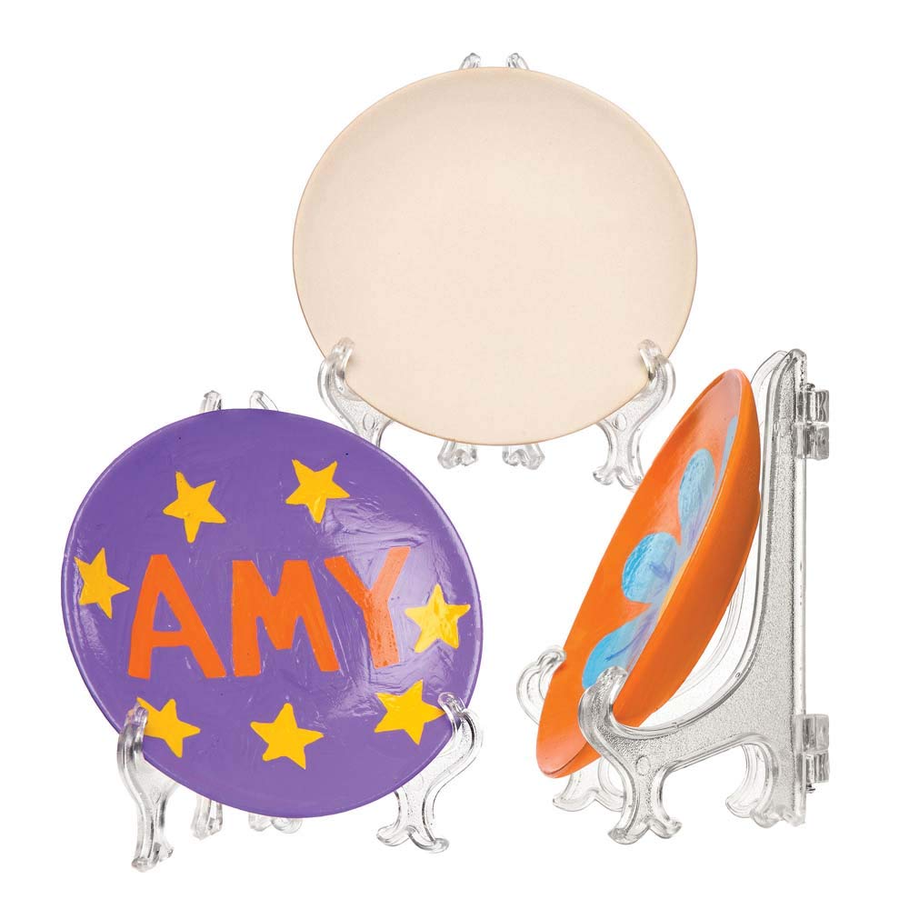 Baker Ross AW191 Mini Ceramic Plates & Stands, For Children To Decorate and Display, Perfect for Gift Giving (Pack of 4),3.7 inch