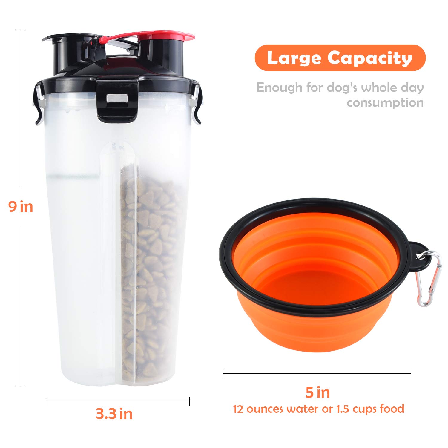 ZukoCert Dog Water Bottle Pet Food Container 2-in-1 with Collapsible Travel Dog Bowls Slow Feeder Outdoor Drinking Cup Portable Dog Feeder(White_No.2)