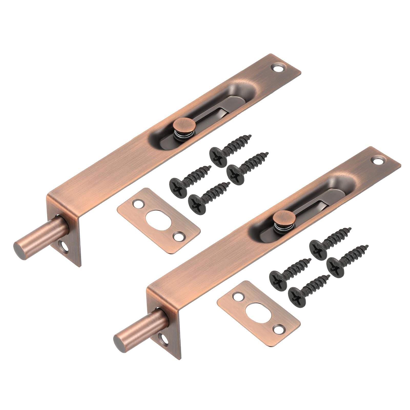 PATIKIL Flush Bolt 6" x 0.87", 2 Pcs Stainless Steel French Door Lock Concealed Slide Double Door Latch for Wood Composite Double Door, Red Bronze
