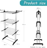 Rainberg 4-Tier Clothes Drying Rack with Wheels, Adjustable Stainless Steel view 2