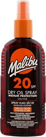 Malibu SPF20 Non-Greasy Dry Oil Spray 200ml Tan Enhancing Moisturising Body Oil view 1