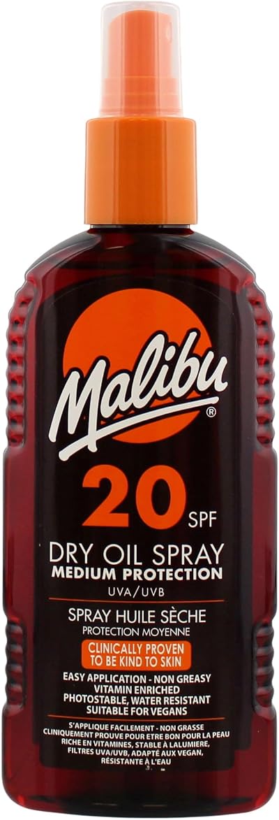 Malibu SPF20 Non-Greasy Dry Oil Spray 200ml Tan Enhancing Moisturising Body Oil