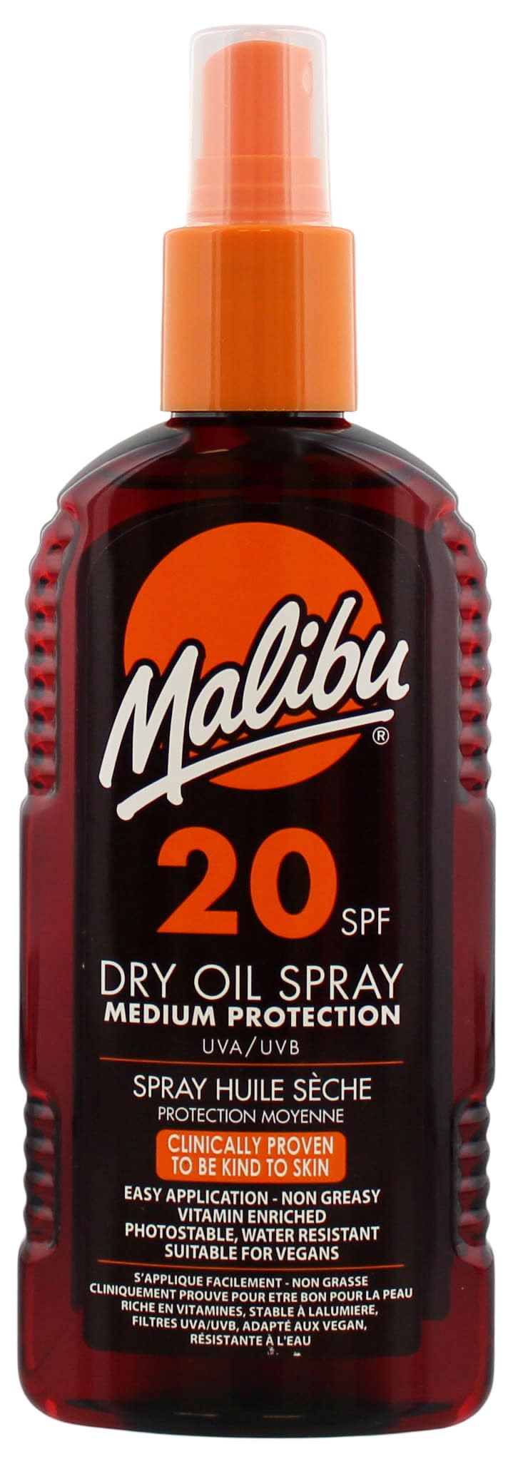 Malibu Sun SPF 20 Non-Greasy Dry Oil Spray for Tanning, Tan Enhancing & Moisturising Body Oil Mist, Water Resistant, 200ml