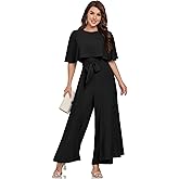 DGHBVS Jumpsuits for Women Dressy Casual One-Piece Outfits Elegant Formal Cape Belted Wide Leg Rompers Evening Pantsuits