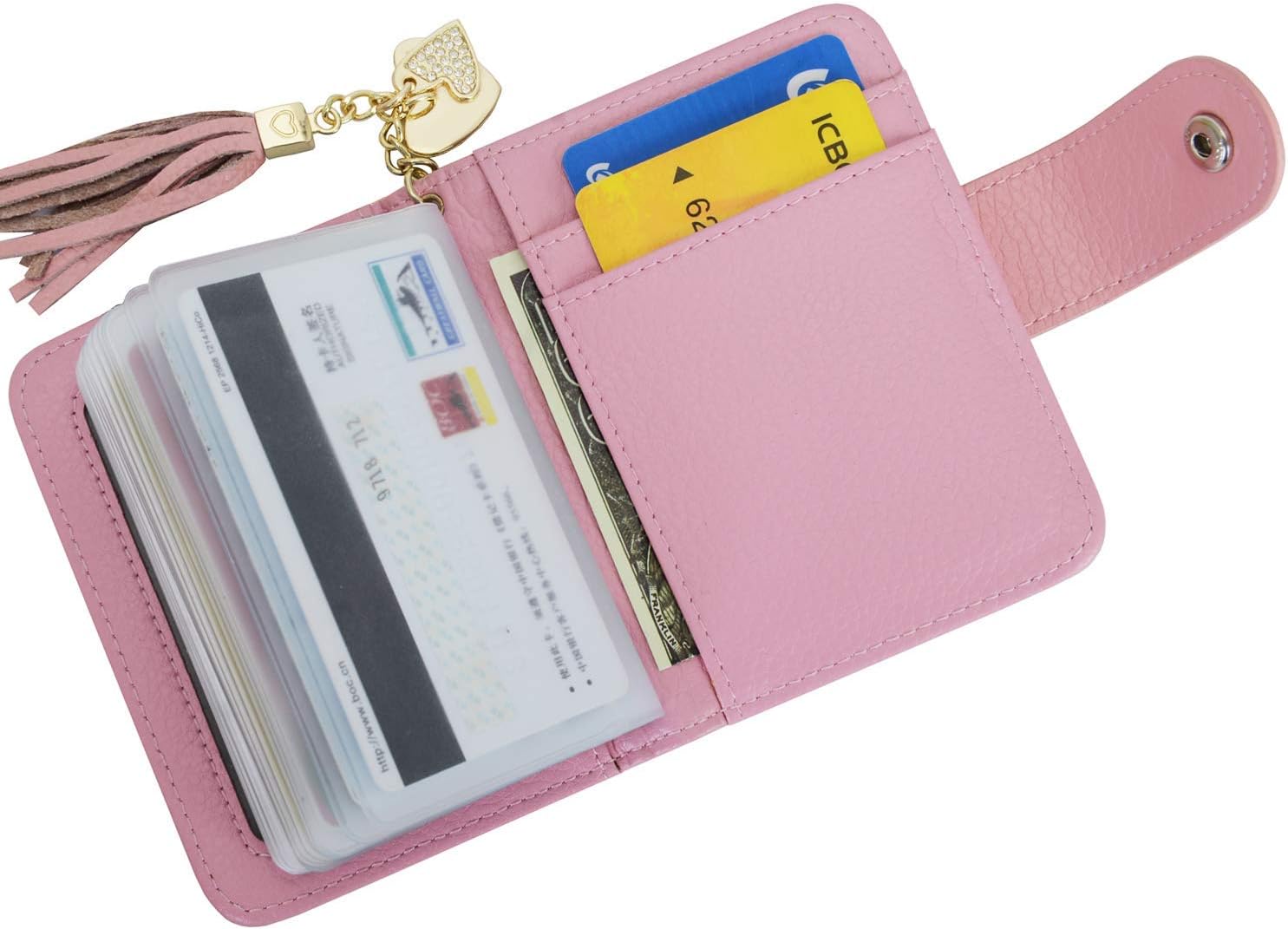 Credit Card Holders Women Ladies Leather Credit Card Wallets Business Credit Card Holder Card Case for Women (Pink) - Image 4
