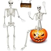 UMEELR 5.9FT Poseable Life Size Skeleton, Plastic Full Size Spooky Scary Skeleton with Movable Joints for Halloween Garden Party Decoration