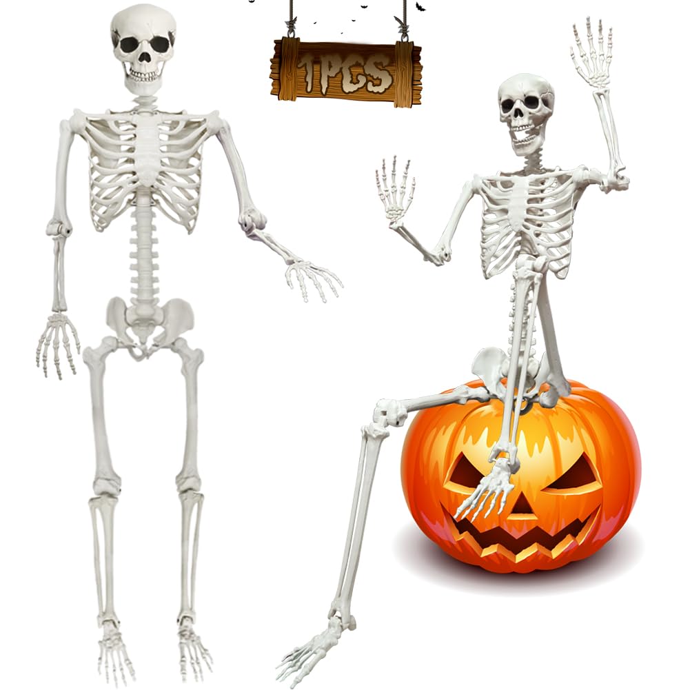 Photo 1 of UMEELR 5.9FT Poseable Life Size Skeleton, Plastic Full Size Human Skeletons with Movable Joints for Halloween Garden Party Decoration