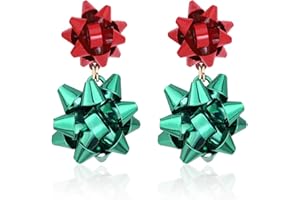 CEALXHENY Christmas Earrings Holiday Xmas Bow Earring for Women Red Green Festive Bow Drop Dangle Earring Studs Christmas Jewelry Gifts