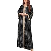 FPOVFPO Women's Muslim Abaya One-Piece V Neck Bronzing Dress Islamic Full Length Kaftan Daily Casual