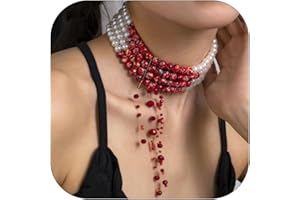 CHOISTILY Bloody Pearl Necklace Halloween Vampire Necklaces for Women Gothic Vampire Jewelry Halloween Vampire Costume for Women Victorian Dress