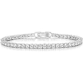 Gemsme 4 Prong Tennis Bracelet, 18K White/Yellow Gold Plated 3mm Round Cubic Zirconia Bracelet for Women Size 6-8.5 Inch