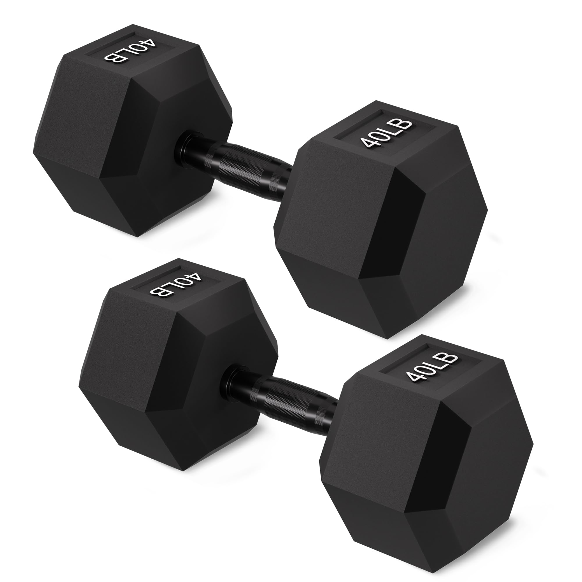 Photo 1 of ***AS IS, FINAL SALE*** Signature Fitness Rubber Encased Hex Weights Dumbbells Pair, Exercise & Fitness Dumbbells for Home Gym Training 40LB Pairs