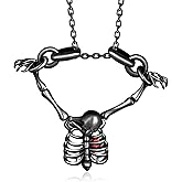 Peireara Gothic Jewelry Necklace for Women 925 Sterling Silver Goth Heart Skull Rib Pendant Skeleton Necklaces Punk Grunge Accessories Gothic Jewelry Gifts for Women Men