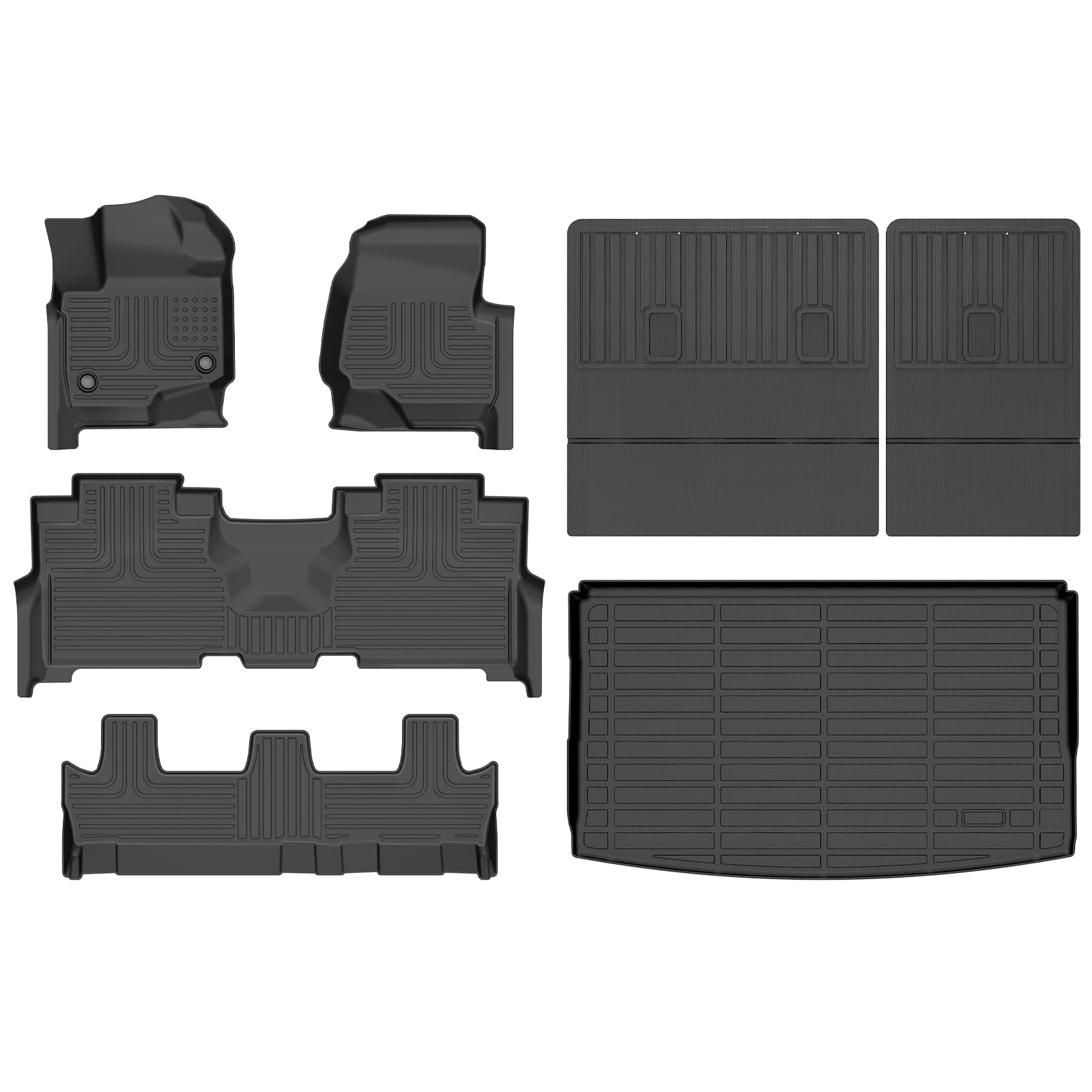 AZYT Floor Mats & Cargo Liner for 2021-2024 Ford Expedition Max 8 Seats with Backrest Mat, All Weather Automotive TPE Floor Liners Set Anti-Slip Waterproof Accessories Black Image