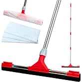 Floor Squeegee Scrubber with Extendable 62" Long Handle | 17.3" EVA Foam Blade, Reinforced Steel Frame for Garage, Concrete, Tile, Patio, Pool, Shower &amp; Uneven Surface Cleaning