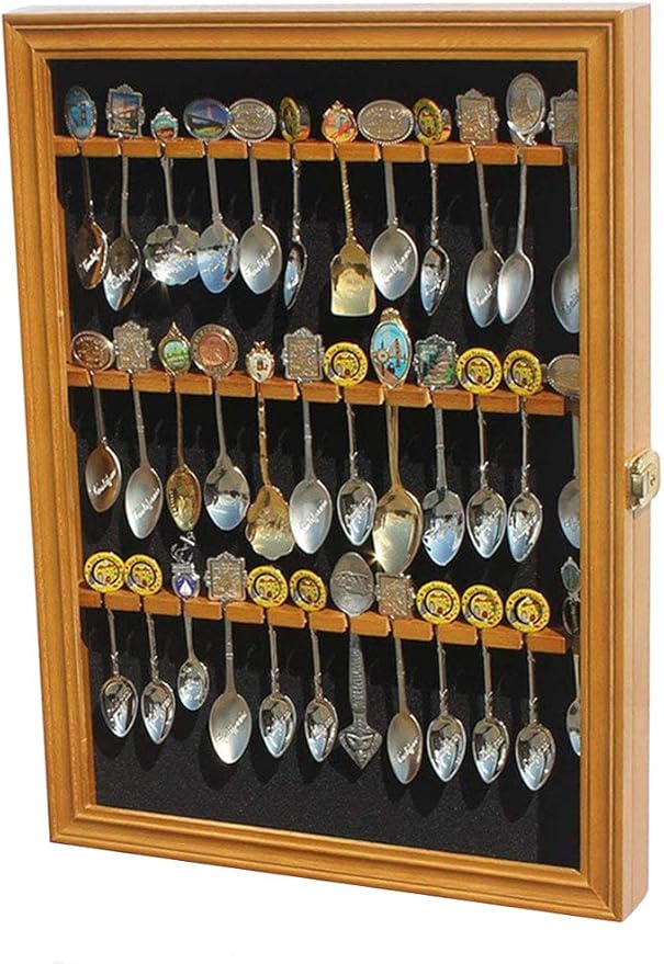 36 Souvenir Spoon Display Case Rack Holder Shadow Box, REAL