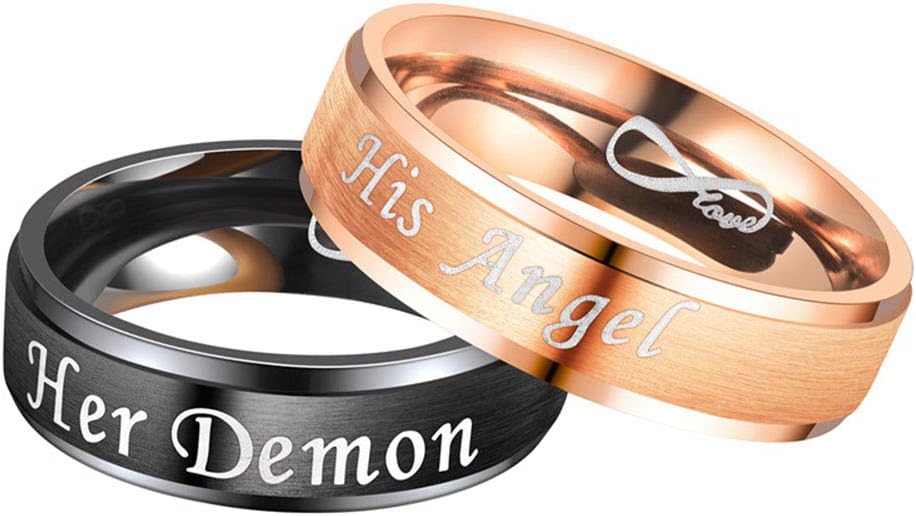 2 Pcs Her Demon His Angel Couple Ring for Lovers Promise Wedding Engagement Gifts
