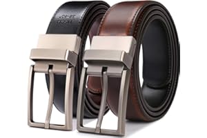 beltox fine Men's Dress Belt Leather Reversible 1.25" Wide Rotated Buckle Gift Box