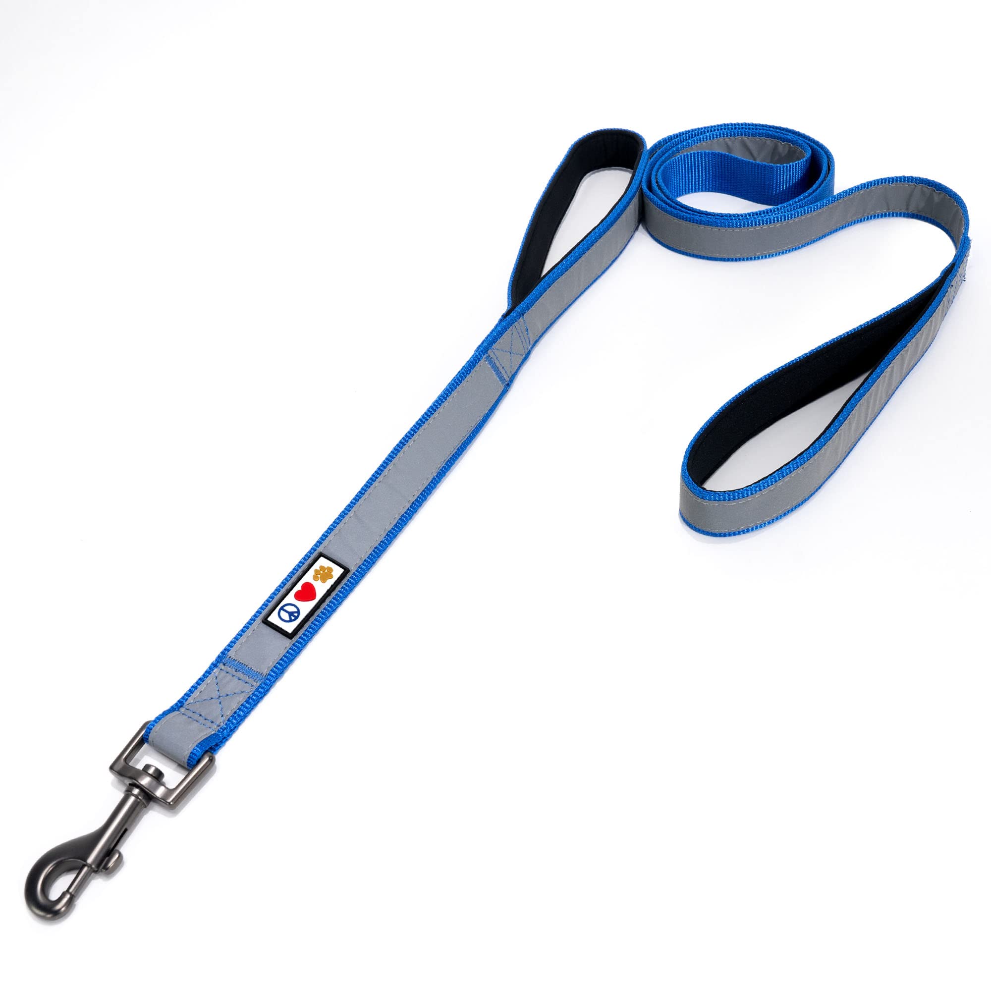 Pawtitas Puppy Dog Training Double Handle Reflective Lead | Reflective Short Dog Lead for Training | Hands Free Running Dog Lead | 1.8 M Reflective Dog Lead Comfortable Padded Handle - Blue Lead