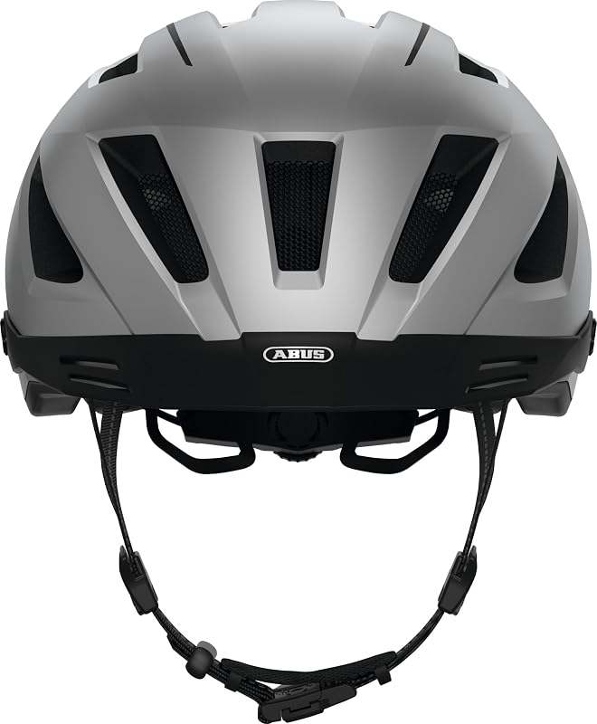 Stadthelm Pedelec 2.0 - Fahrradhelm mit Rücklicht und Regenhaube - für den Stadtverkehr - für Damen und Herren - Silber, Größe S