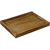 17 inch Acacia Wood Serving Tray with Handles, Decorative Display Tray for Coffee Table, Breakfast in Bed, Food Dinner