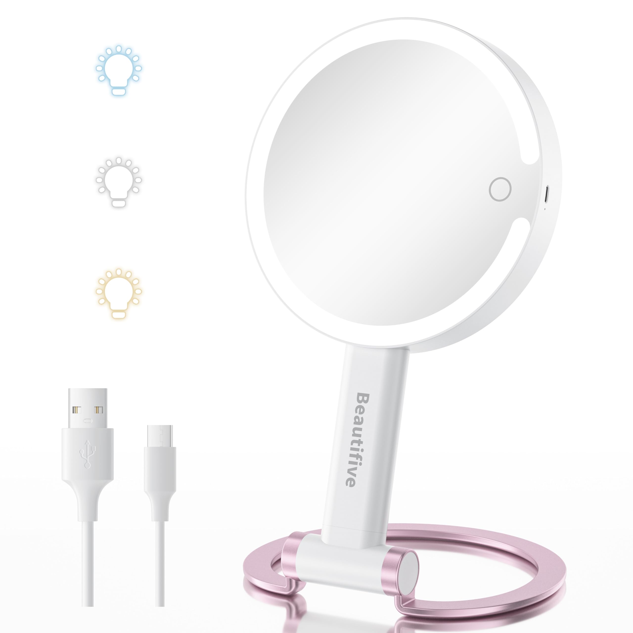 Beautifive Magnifying Mirror with Light, 10X/1X Double-Sided Makeup Mirror with Magnification, Stepless Dimming Touch Travel Vanity with Lights, Rechargeable 3 in 1 Detachable Base Magnified Glass