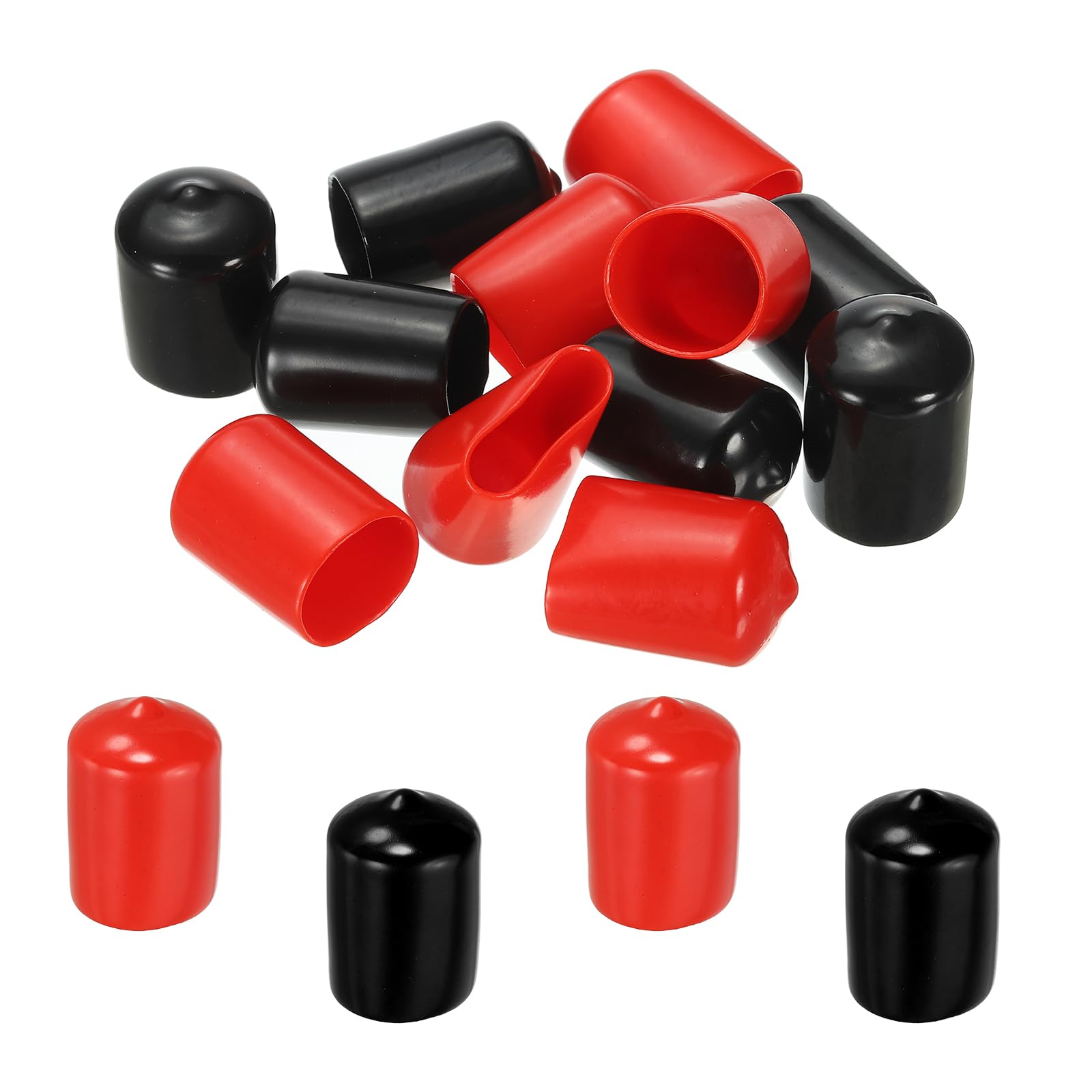 PATIKIL 20 mm Round Rubber End Caps, 12 Pack Vinyl Bolt Cover Caps Flexible Screw Thread Protectors for Metal Tubing Rod Bolts, Black-Red