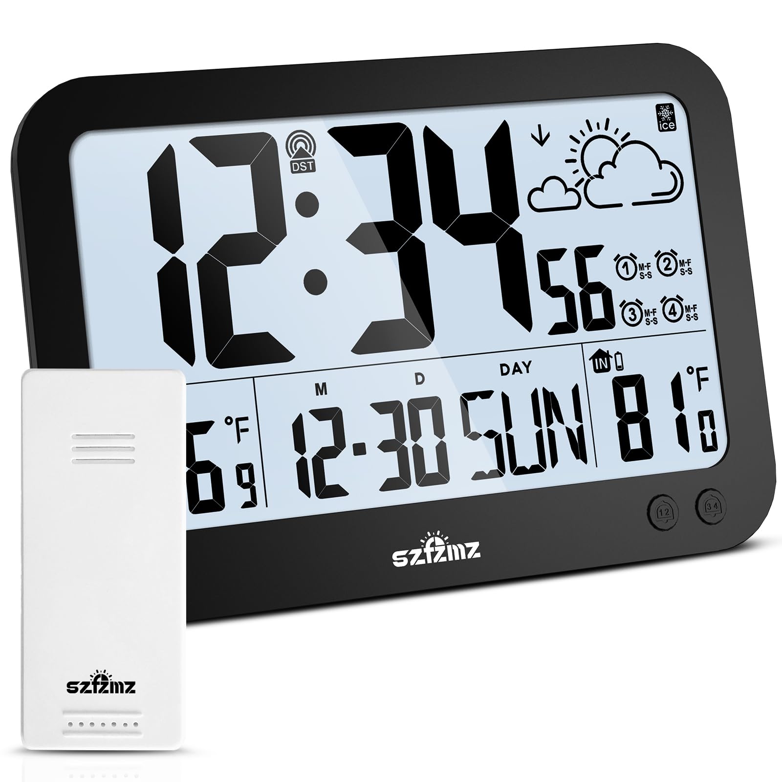 Photo 1 of Atomic Clock,10" Digital Clock Large Display, Wall Clocks Battery Operated with Backlight, Wireless Outdoor Sensor, Alarm Clock Indoor Outdoor Temp, 4 Time Zones, Auto DST, Clock for Bedroom (Black)