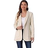 Allegra K Faux Suede Blazer for Women's Lapel Collar One Button Dressy Suit Jacket Small Beige