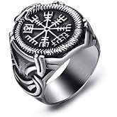 ELFASIO Viking Rings Valknut Pirate Compass Norse Scandinavian Text Symbol Men Stainless Steel Vintage Jewelry