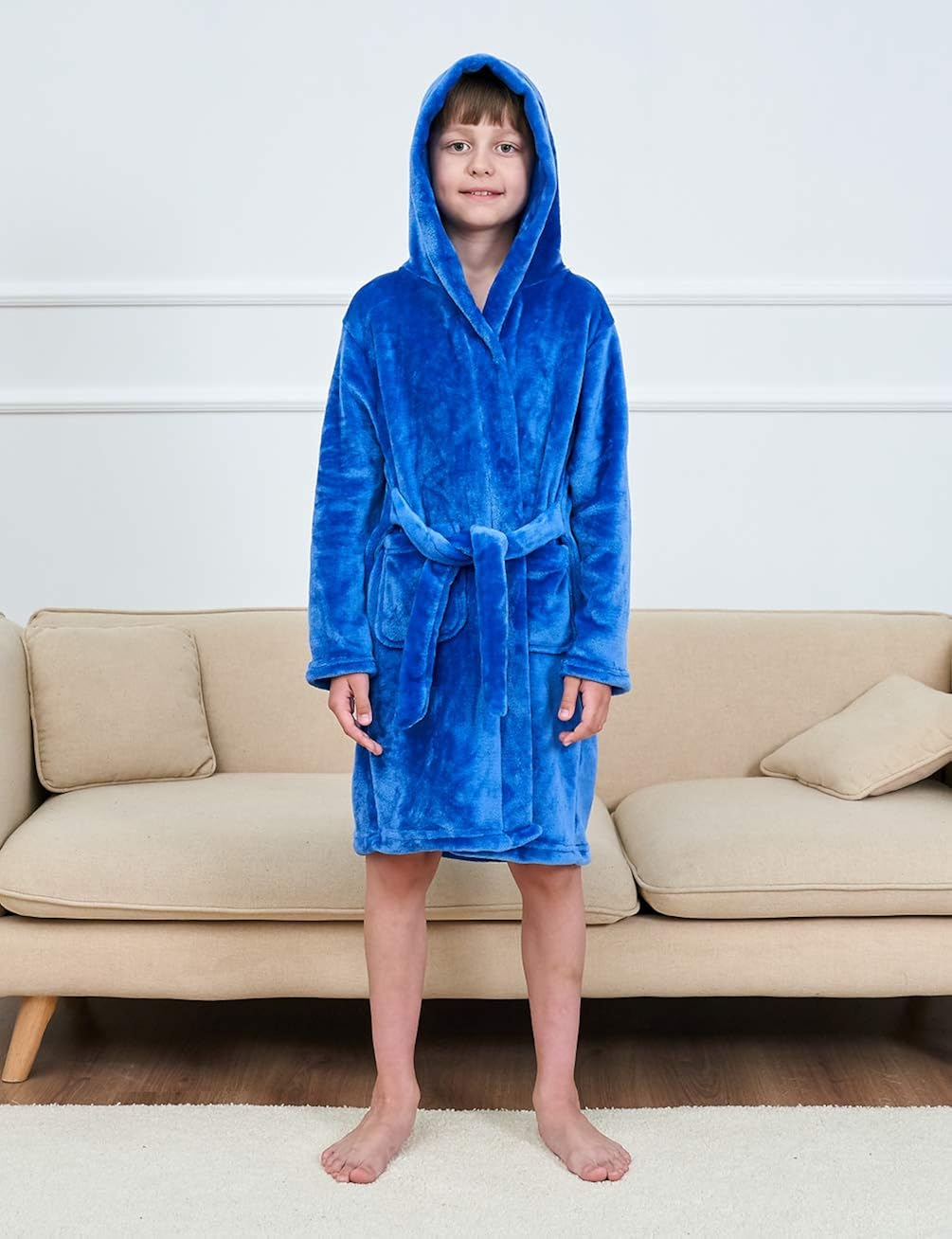 Tunoluker Boys Bathrobes, Toddler Kids Hooded Robes Soft Plush Fleece Pajamas Sleepwear for Boys & Girls: Clothing