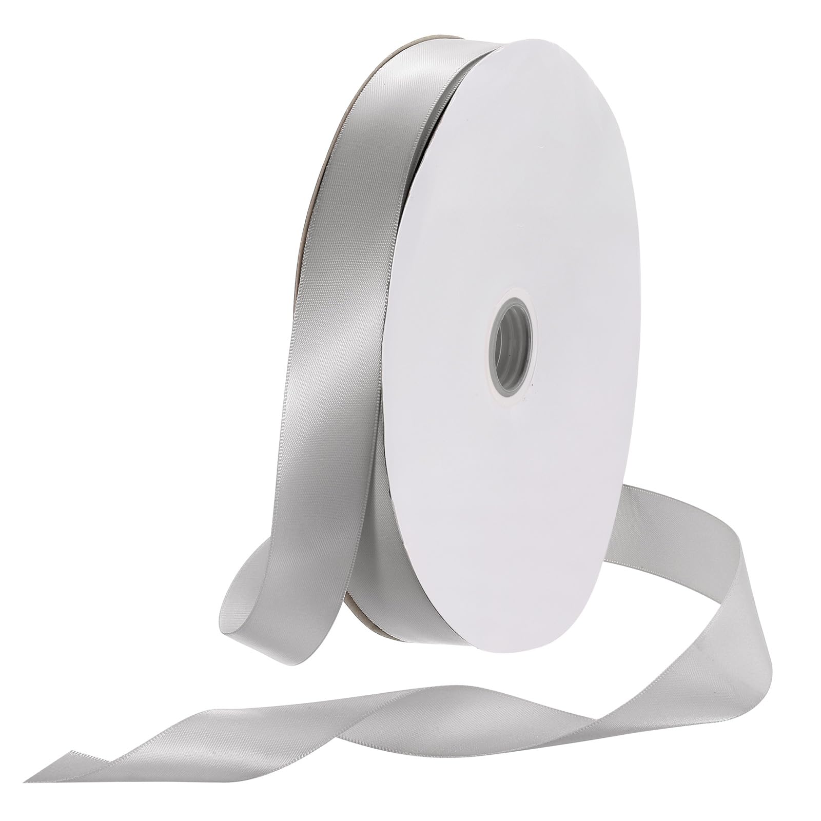 Rebower 25mm Satin Ribbon 91m Thick Double Face Grosgrain Silk Ribbon, [for Gift Wrapping, Hair Bows, Wedding, Cake, Flower] - 100 Yard/300ft/ Grey
