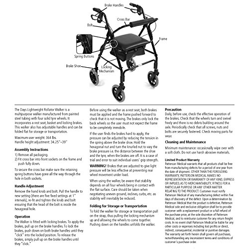 Days Lightweight Aluminum Rollator, Adjustable Rolling Walker with Seat for Elderly, Disabled, & Limited Mobility Patients, Walking Stabilizer with Four Wheels, 364 lb. Weight Capacity - Thumbnail 2