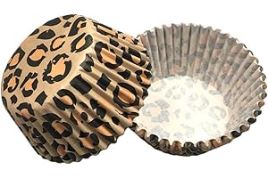 Royalty Essentials Leopard Animal Print Cupcake Liners - 100 Count Baking Cups with Wild One Toppers and Decorations