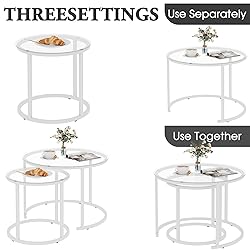 aboxoo White Nesting Glass Table Set of 2, Small