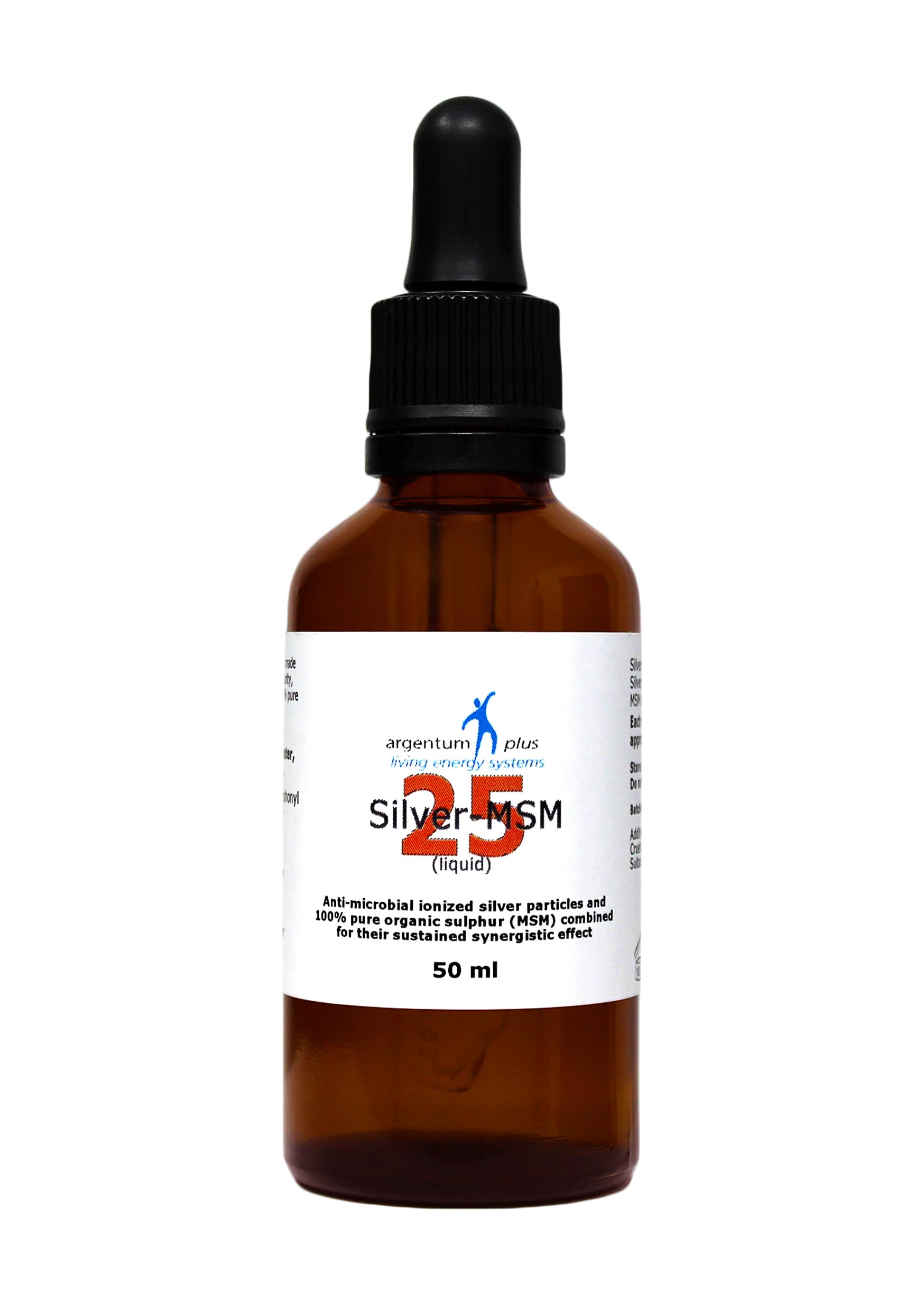 Silver-MSM 25 (Liquid) - 50 ml Glass Pipette in Glass Dropper Bottle