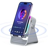 Induction Speaker with Phone Stand 5 in 1 Wireless Bluetooth Audio Gray | Phone Speaker Amplifier for iPhone &amp; Android with RGB Light and USB Wired Charging, Birthday Gift for Men Women Teens