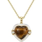 ZILENIU Tigers Eye Necklace, Dainty Healing Crystal Heart Necklaces for Women, Natural Shell Gemstone Pendant Necklace