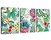 Canvas Wall Art Green Leaf Red Yellow Flowers Contemporary Pictures 3 Pieces x 12