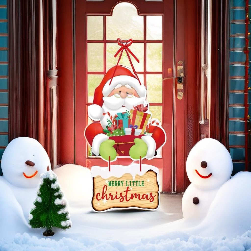 1pcs Hanging Christmas Door Decorations,Santa Claus,Sign for Front Door Home Window Wall Xmas Holiday Indoor Outdoor Decor Party Supplies