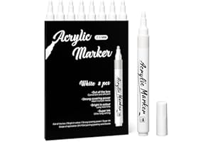 Mzh Art Lot de 8 marqueurs blancs à pointe fine pour papier noir, croquis, dessin, bois, roche, pneus, plastique, cuir, verre