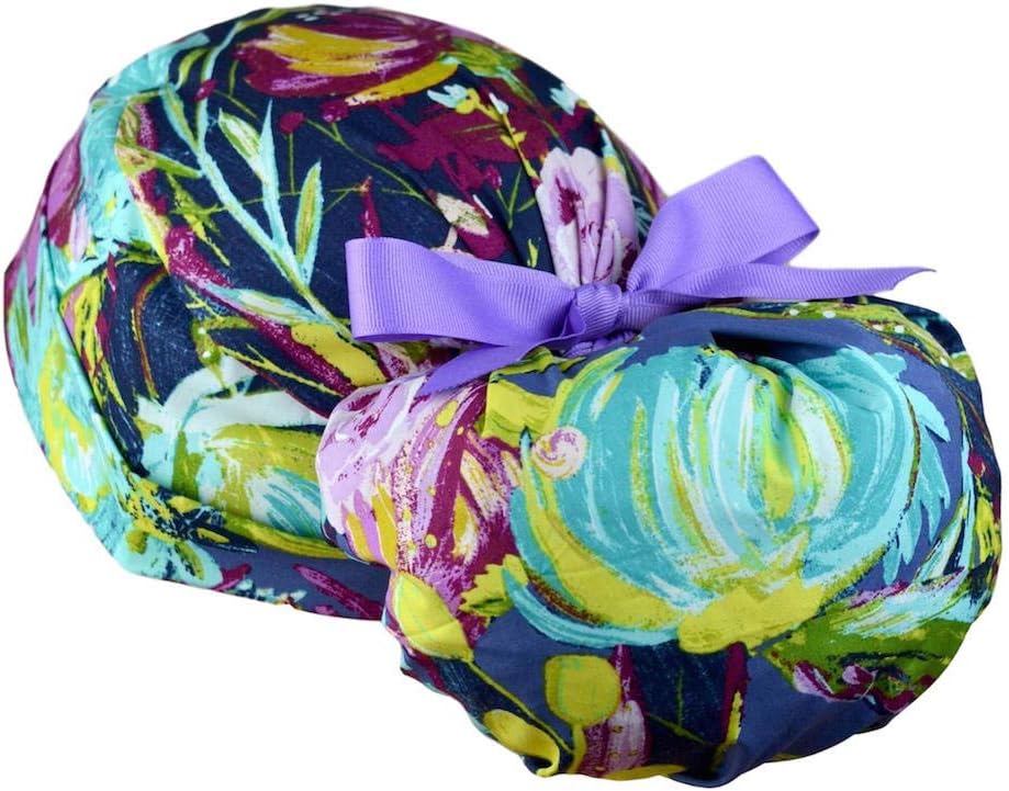 Womens Ponytail Surgical Scrub Hat Large (Midnight Garden)