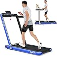 Goplus 2 in 1 Folding Treadmill with Dual Display, 2.25HP Superfit Under Desk Electric Pad Treadmill, Installation-Free, Blue Tooth Speaker, APP Control, Remote Control, Walking Jogging for Home