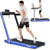 Goplus 2 in 1 Folding Treadmill with Dual Display, 2.25HP Under Desk Electric Pad Treadmill, Installation-Free, Bluetooth Spe