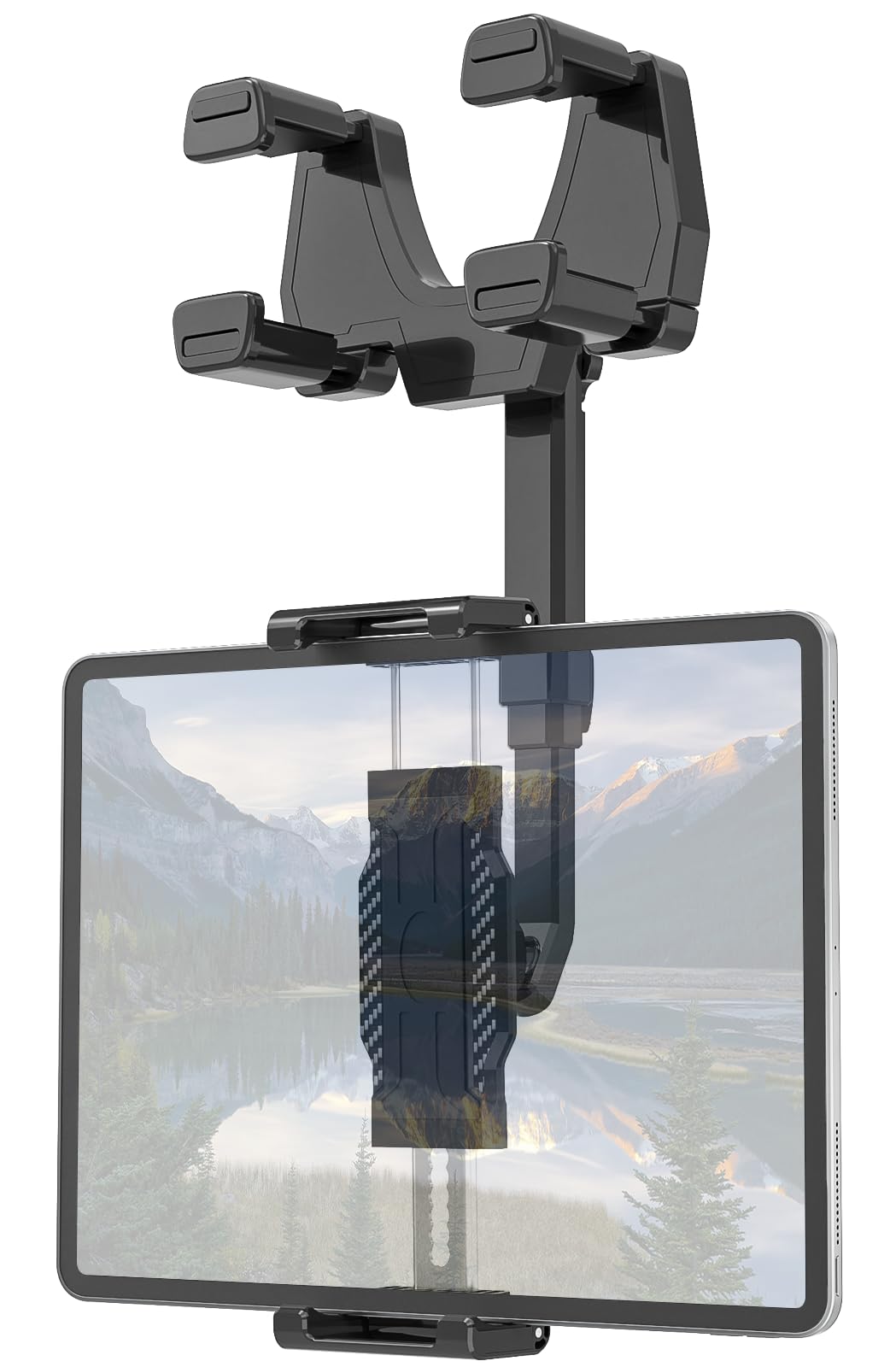 Photo 1 of Rearview Mirror Tablet Holder for Car, [Rear View Mirror 4 Claws Design] 360° Rotatable and Retractable, Fit Thick Cases [Deep Max 1.18"] for iPad Pro Air Mini, Galaxy Tab, iPhone, 6-15.6" Devices