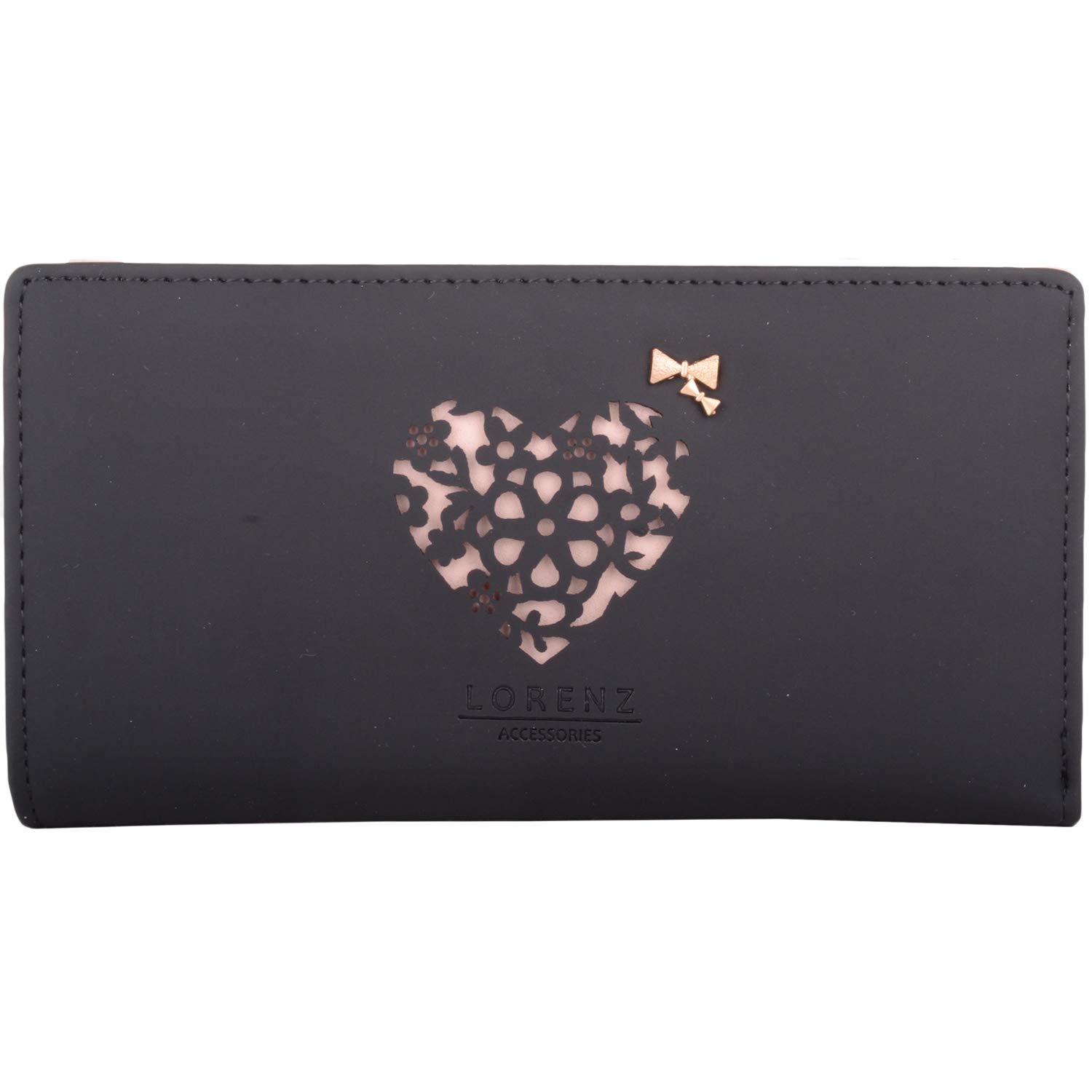 Womens Smooth Faux Leather RFID Protected Money/Credit Card Clutch Purse - Black