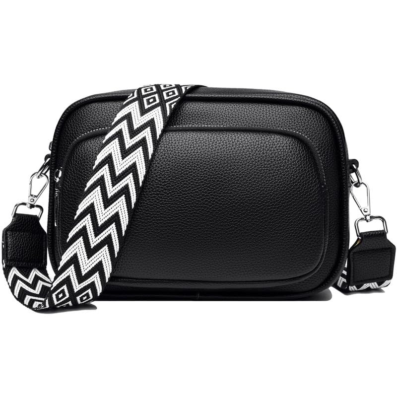 NIYUTA Damen Leder Umhängetasche - Crossbody Bag Schwarz mit Abnehmbarem und Breitem Schultergurt BfU8VPxKe2U9de9i