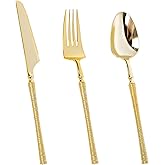 Ciselure 120PCS Gold Plastic Silverware, Disposable Heavy Duty Plastic Cutlery Set, Spiral Design Include 40 Forks, 40 Knives, 40 Spoons for Party, Wedding and Events